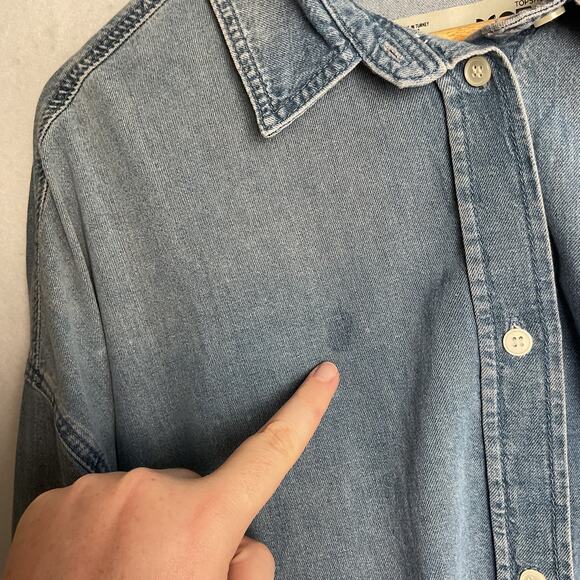 TopShop Moto Chambray Embroidered Button Up Blouse Denim US size 12 - Picture 8 of 12